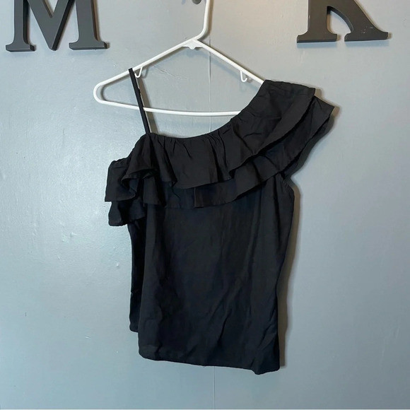 Old navy black linen one shoulder ruffle top size small - Picture 1 of 10